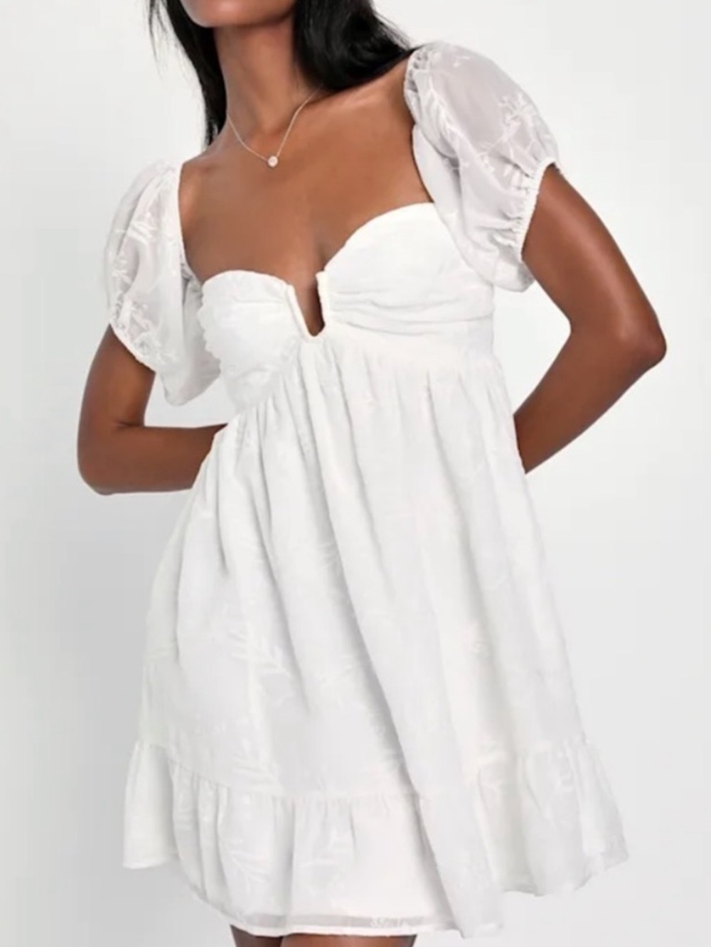 Lulus Cutest Icon White Embroidered Off-the-Shoulder Mini Dress Size Medium